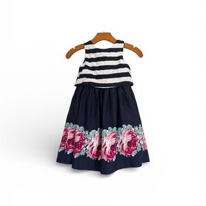 JANIE & JACK Striped Dress with Floral Skirt Size 5